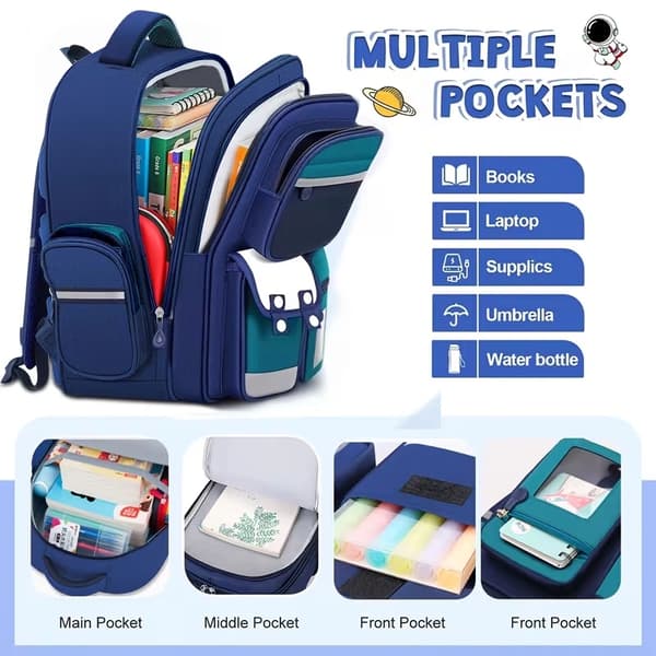 Astronaut-themed 3-piece student backpack set: a high-capacity, ergonomic, and load-reducing backpack with a colorful cartoon design