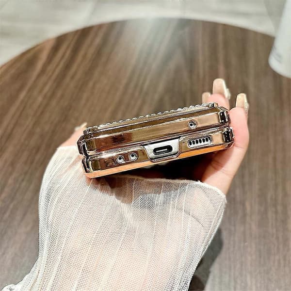 Case for Samsung Galaxy Z Flip3 5G Leopard Pattern Ring Holder Rhinestone Hard PC Phone Case Gold Gold Gold Gold
