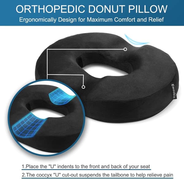 Donutpude - Hæmoridepude - Memory Foam-pude til graviditet - Haleben - Ortopædisk og ergonomisk til bil og kontorstol ...