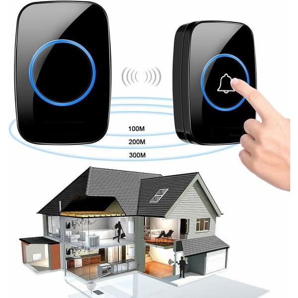 Wireless Doorbell, Waterproof Doorbell Kit, 1000+ ft Range & 60 Ringtones, 5-Level Volume & LED Flash, for Home Office Classroom