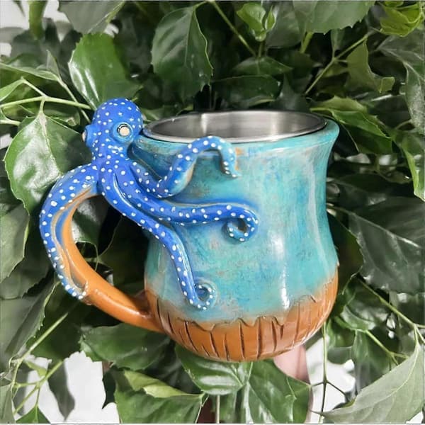 Dive into Every Sip Handmade Octopus Mug, 3D Octopus Coffee Mug