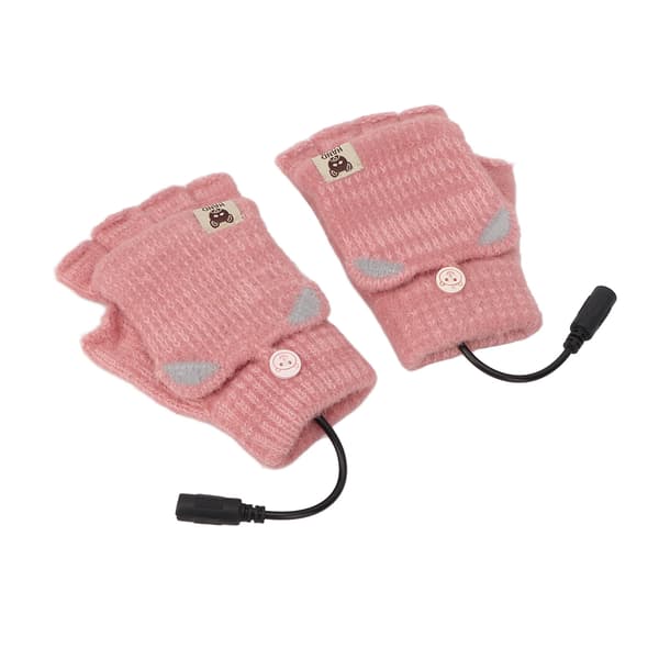 USB-opvarmede handsker Luffer Mænd Kvinder Vinterstrikkede fingerløse håndvarmere Varmehandsker til kontorarbejde Rosa