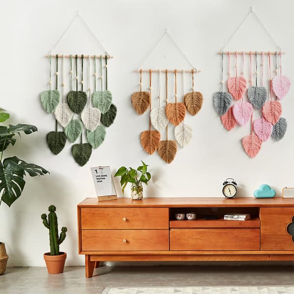 Boheme Chic Fjer Macrame Vægophæng Håndlavet Vævet