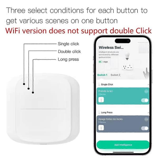 Tuya WIFI 2-veis Scene-knapp Strømbryter Trykkfjernkontroll WiFi-versjon
