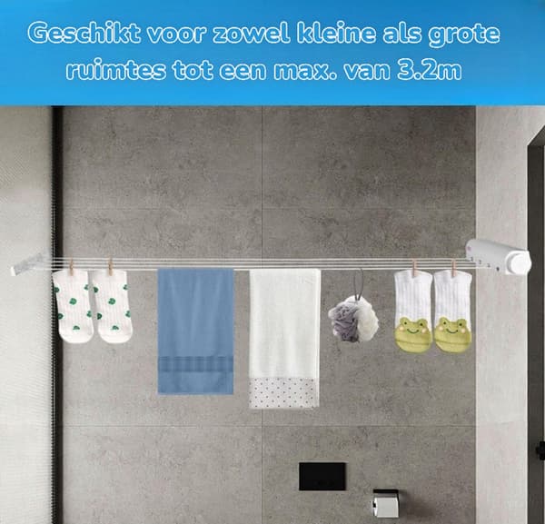 Retractable Clothesline Wall Mounted Drying Rack With 4 Lines Automatic Retraction 3.2m Space Saving For Indoor Outdoor Laundry White