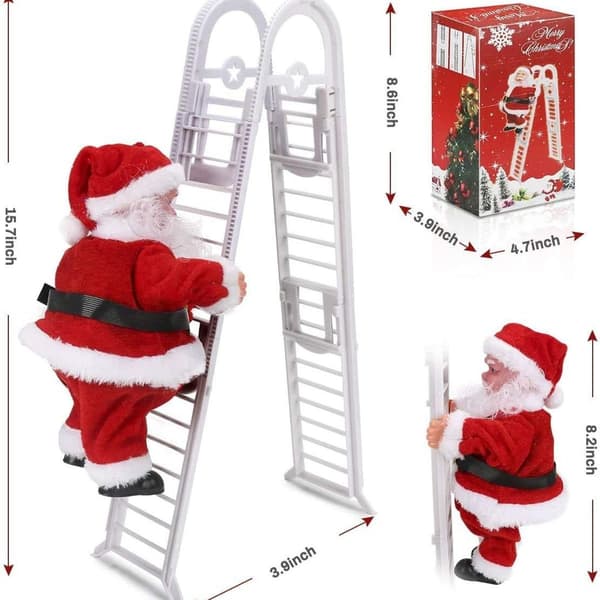 Elektrisk tomte klättrar stege och sjunger Jingle Bells KLB