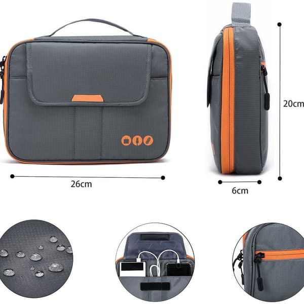Universal rejsetaske-organisator til elektronisk tilbehør grå og orange