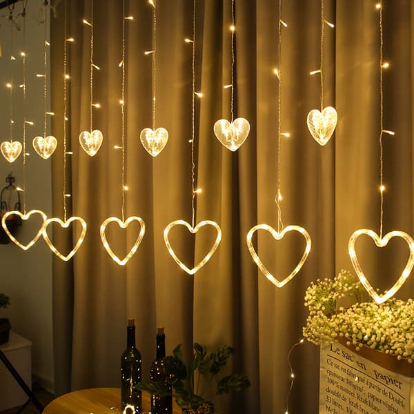 LED-valonauha sydänverho valo ystävänpäivä häät
