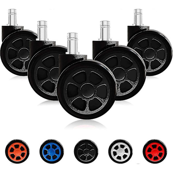 Gaming Chair Wheels - Replaceable Replacement Wheels with Anti-fall Function - Smooth Gliding - 5 Pieces/Set - Black