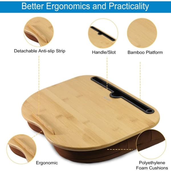 Portable Laptop Cushion Lap Desk Pillow with Cable Hole & Non-Slip Strips for Laptop, Tablet