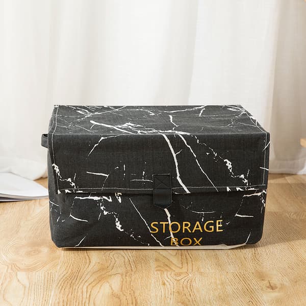 Marble Portable Storage Box Dustproof Storage Box Organizer with Holder Home Bathroom Accessories-Black