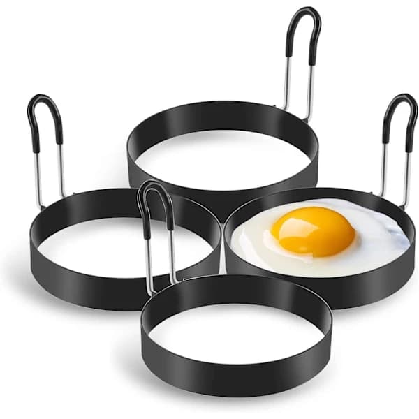 Eggringer, 4-pakning eggkokeringer i rustfritt stål, pannekakeformer for stekte egg og omeletter