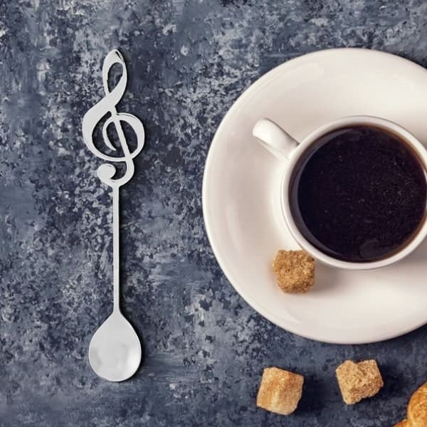 Stainless Steel Dessert Spoon, Music Note, Coffee Drinking KLB