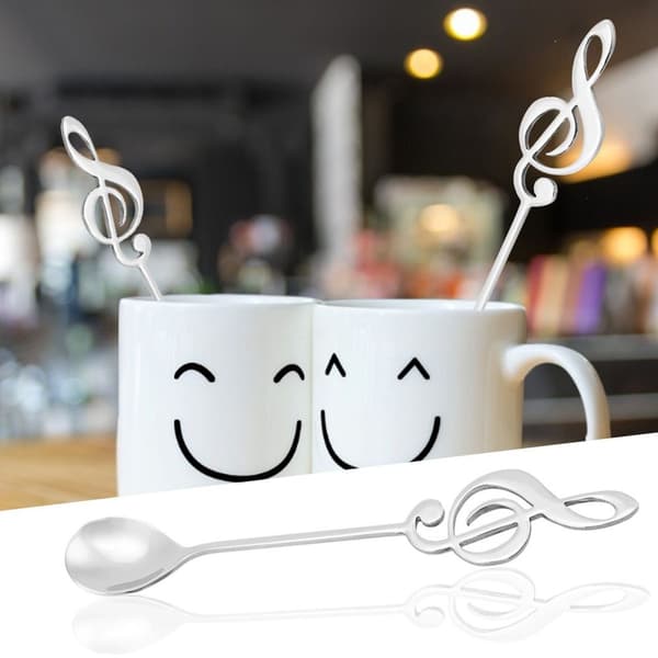 Stainless Steel Dessert Spoon, Music Note, Coffee Drinking KLB