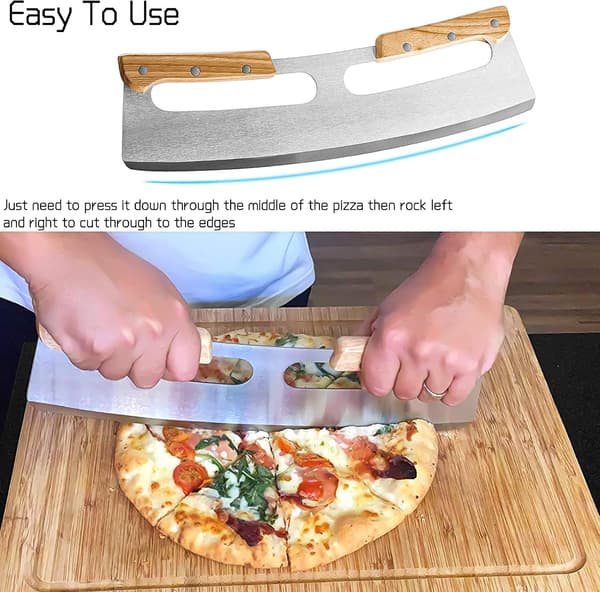 Pizzakutter, 35 cm pizzakutter i rustfritt stål med trehåndtak, profesjonell pizzakutter med massivt trehåndtak (2-pakning)