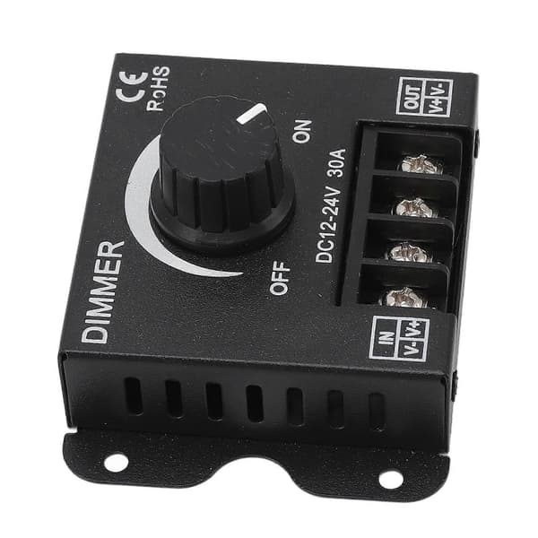LED Dimmer Controller Single Channel PWM Stepless Dimming for 12V 24V 30A 5050 3528 Light Strips