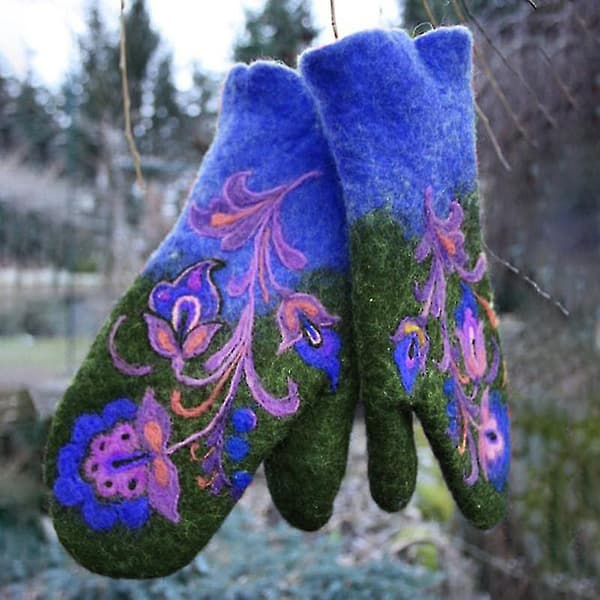 Vinterhandsker til kvinder, julegave, modehandsker med broderede blomster, N (rød)