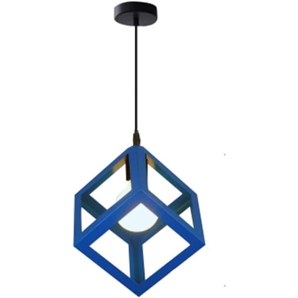 Moderne industriel lampe, E27 bur metalskærm loftslampe (kube blå)