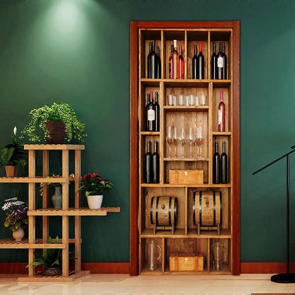 for Creative 3D Door Sticker Wine Cabinet Wallpaper Self-Adhesive Mural Pos