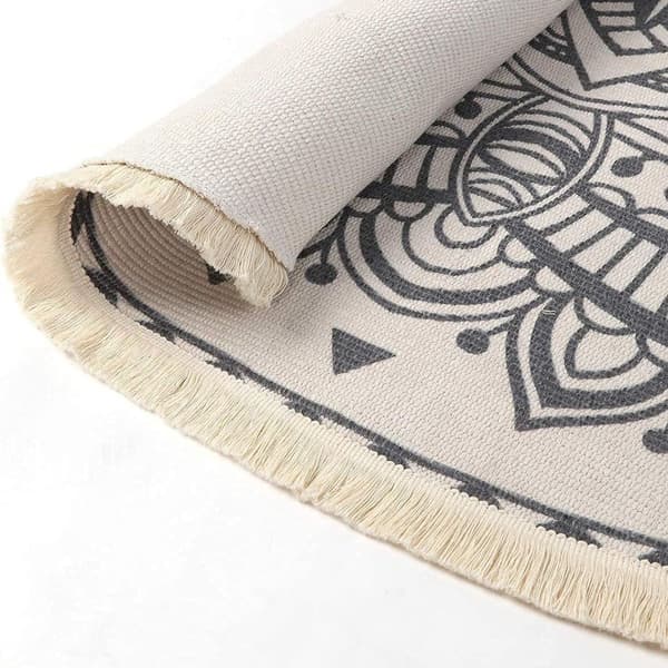 Vintage Rundt Teppe 90cm Bomull Rundt Vaskbart Mandala Teppe