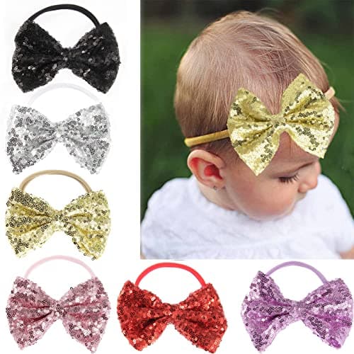 Baby Spædbarn Piger Hårbånd Pailletsløjfe Pandebånd Turban Knyttet Hårpynt (Sort) A4 Sort A4 Sort A4 Sort