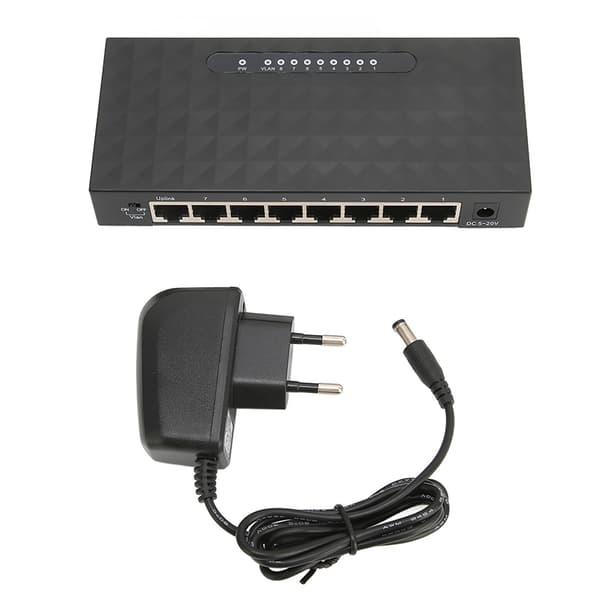 Netværksswitch Gigabit 1000Mps 8 porte Selvadaptiv Switch Ethernet-adapter til kontor hjem 100 til 240V EU-stik