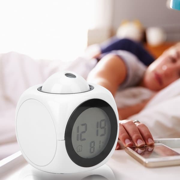 Modern Fashionable Clearance Projection Alarm Clock Digital LCD Voice Talking Clock White with USB Cable