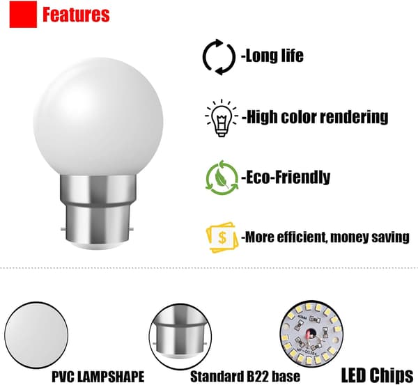 B22 Bajonettlampor - 20-pack 2W Festoon LED-lampor - Varmvit [Energiklass B]