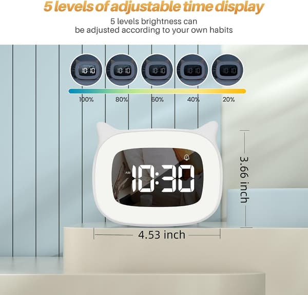 Kids Alarm Clock with Night Light & 18 Ringtones, Rechargeable, Stylish