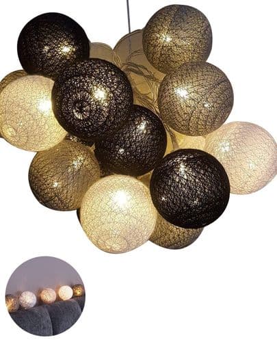 Puuvillapallo Fe-valot - 3M 20 LED-pallovalot harmaa