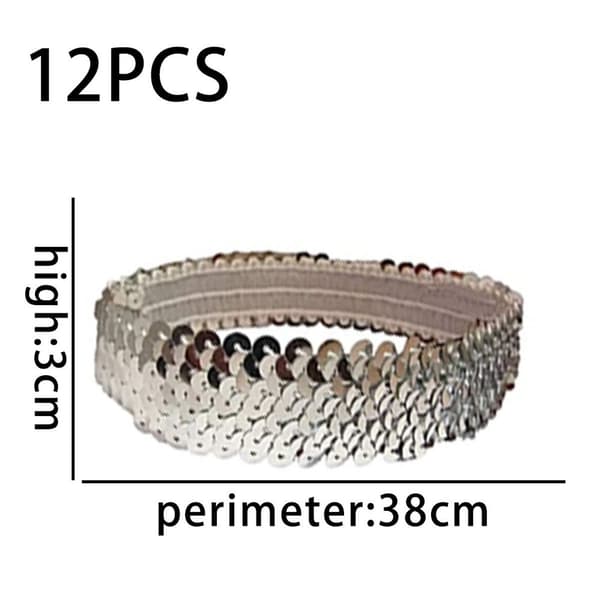 12 stk. Pailletpandebånd elastisk stretch glimmer mode pandebånd sølv