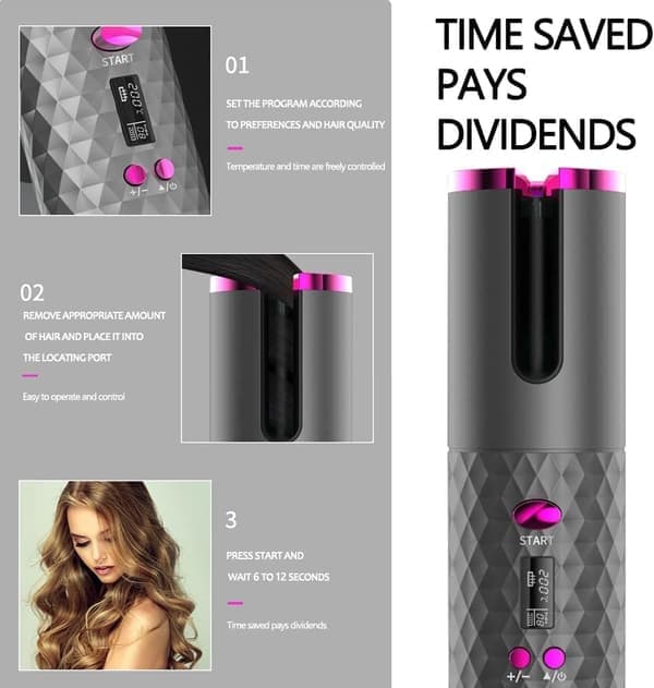 Curling Iron - Rechargeable Curling Iron - Automatic Curling Iron - Hair Styling Curling Iron