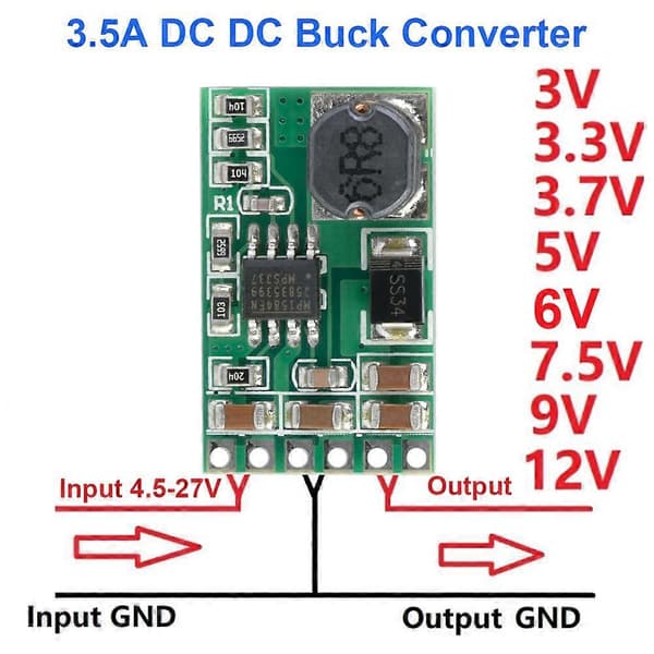 DC-DC Buck Converter Modul 4.5-27V till 3.3V 3.5A Nedtrappningsregulator