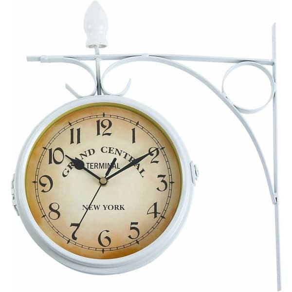 Retro Station Clock, Double-Sided Wall Clock with Double-Sided Pendulum Bracket for Indoor and Outdoor Home Garden Kitchen Yard Living