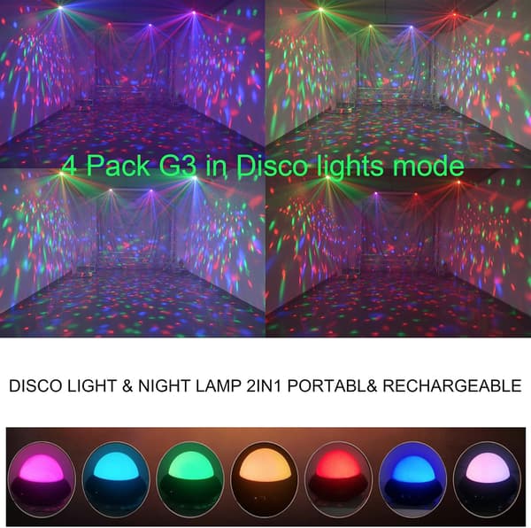 2-pack Rechargeable Mini Disco Light Night Light 2-in-1, Automatic/Sound Activated Disco Ball Party Light Christmas Pub Decoration Birthday Gift