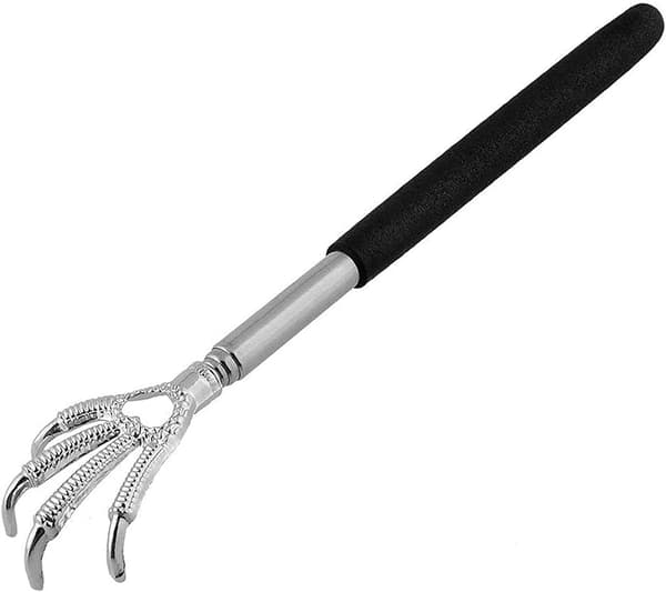 Extendable Stainless Steel Back Scratcher Telescopic Design with Rubber Grip and Bear Claw for Soothing Back