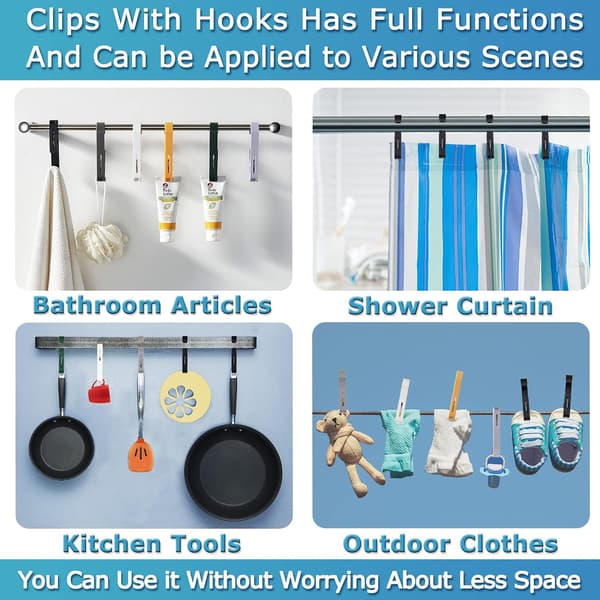 White Laundry Hooks with Clips, Hangers, Closet Organizer, Clamps, Socks, Boots, Bras, Towels for Bathroom, Wardrobe, Kitchen, Office, 4 Pcs