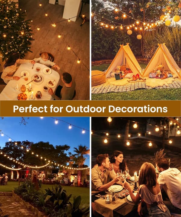 10 m String Lights for Outdoor Use, 20+2 G40 Bulbs, Shatterproof, Waterproof, LED String Lights 10M-yux 10M 10M