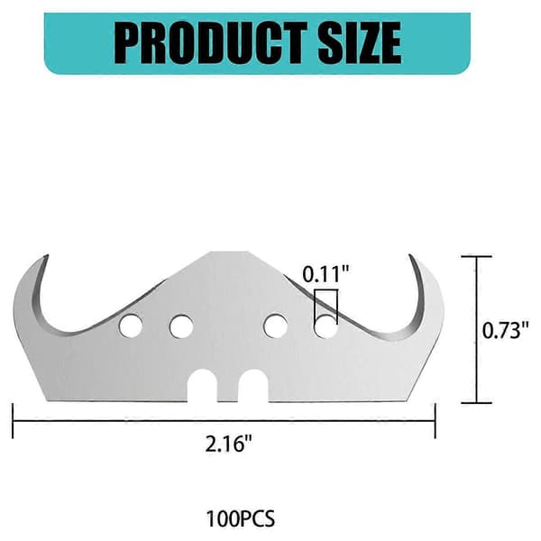 100-pack Extra Large Hook Blades for Roofing and Flooring, Carbon Steel, Double-Sided with 2 Silver Silver Silver