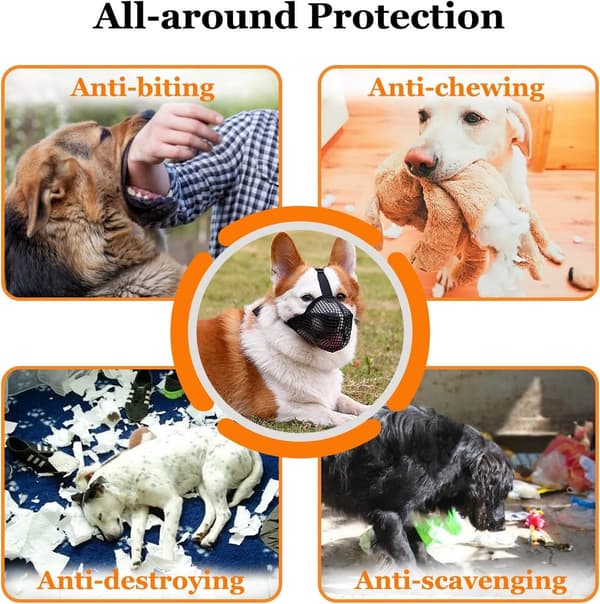 Dog Muzzle Set 2-Pack Soft Breathable Mesh With Adjustable Straps, For Small To Medium Dogs Walking Training Grooming, Black L
