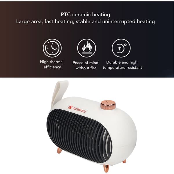 Small 900W PTC Ceramic Heater, Fast Heating, 3-Level Setting, Overheat Protection, White Office Heater 110