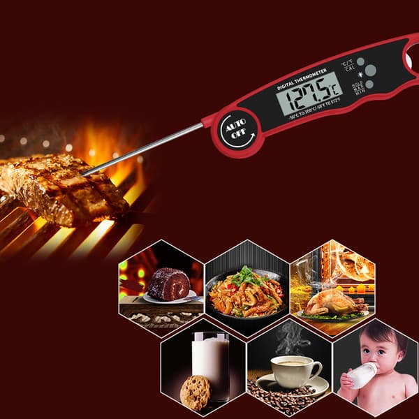 Direkteavlesende kjøtttermometer for grilling og matlaging. Beste vanntette ultraraske termometer. Digital matprobe for