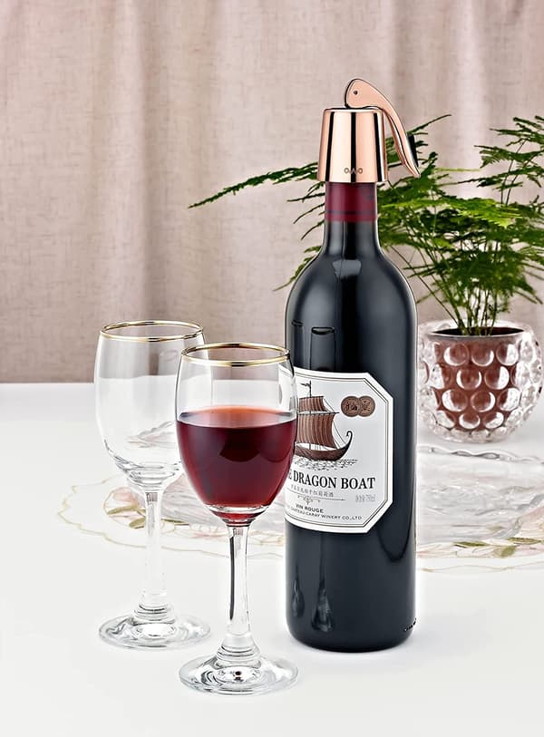 Vinstopper, rustfritt stål med silikon, utvidbar propp, gjenbrukbar (rose gull 2)