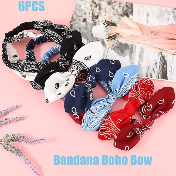 6 kpl boheemi solmupanta, bandana boho rusetti