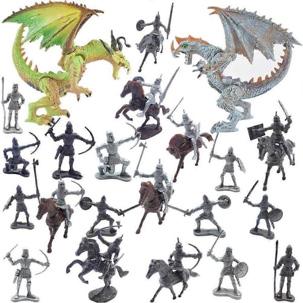 Sett med 30 dragefigurer, riddere og hester Longziming, Multicolor