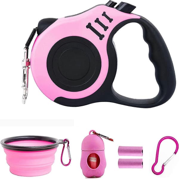 Retractable Dog Leash Lightweight Portable 5m Leash, with Foldable Bowl, Dispenser, Waste Bags, for Small Medium Dogs