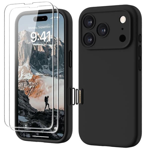 3-in-1 for iPhone 17 Pro Case Premium Liquid Silicone, with 2X HD Screen Protector, Black