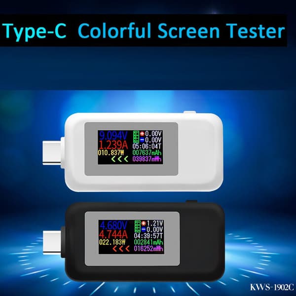 USB-C-strømtester 4-30V USB-C-spenningstrømtester Tidsmåling Amperemeter 10 i 1 USB-C-ladeskjerm, Hvit