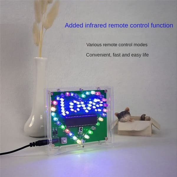 DIY Electronic Kit Colorful LED Flash Love Heart DIY Remote Control Soldering Project Valentine's Day Gift with Case