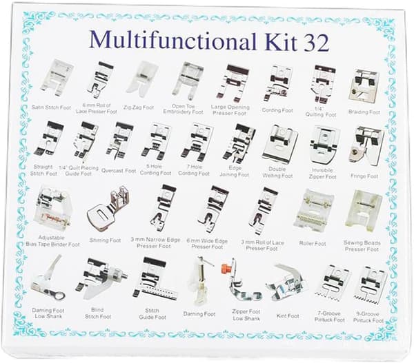 32 stk Symaskin Pressarføtter Kit, Symaskintilbehør Sett